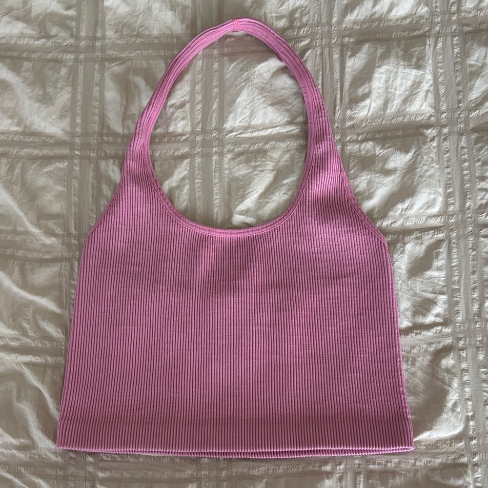 Cotton Pink Ribbed halter top